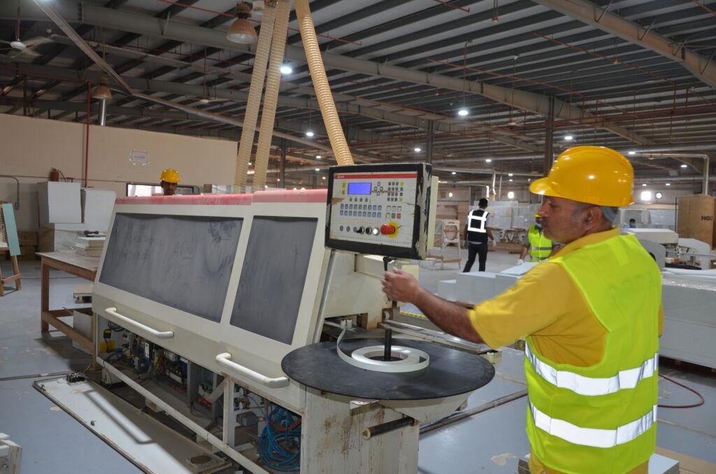 Edge-banding machine in operation